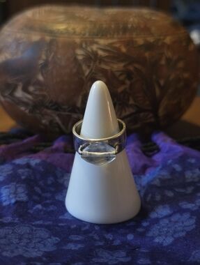 Sterling Silver Wide Band Ring With Quartz Crystal, Size 6